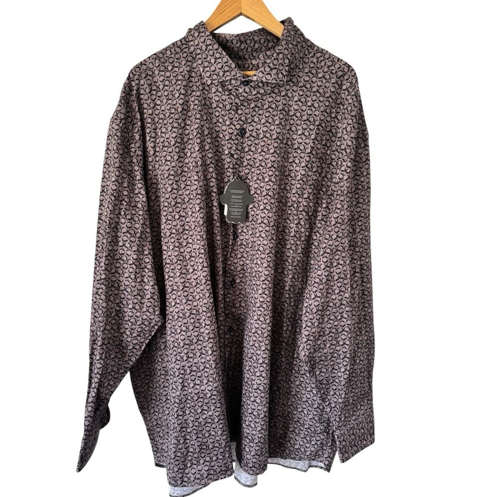 NWT Visconti Black Button Down Shirt Men’s 3XLB Purple Geo Print
